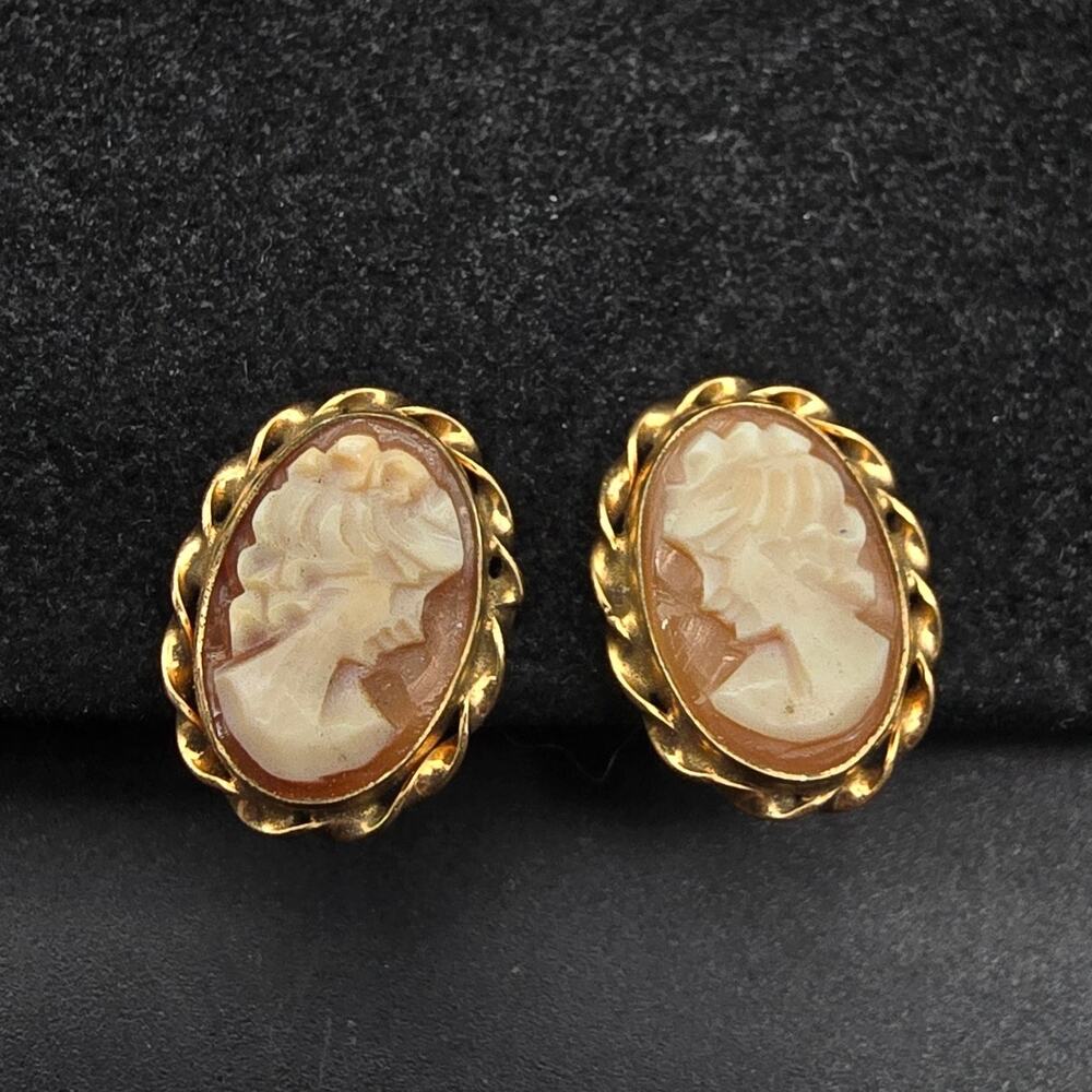 Ronci 12K Gold Filled Cameo Screw Back Earrings Vintage Jewelry
